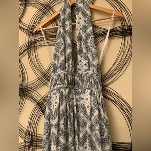 Aqua Navy and White Paisley Dress Size M